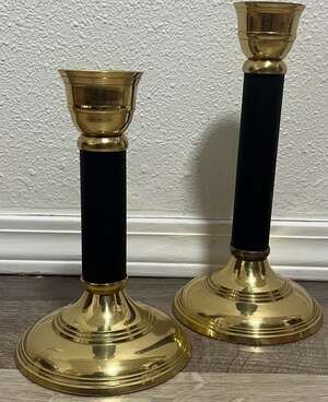 Century Solid Brass & Black Candlesticks Set Taper Candle Holders